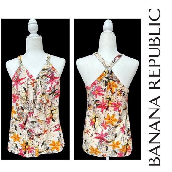 Banana Republic Tops - Banana Republic Ruffle Halter Camisole Sleeveless Top Colorful Print Bla…